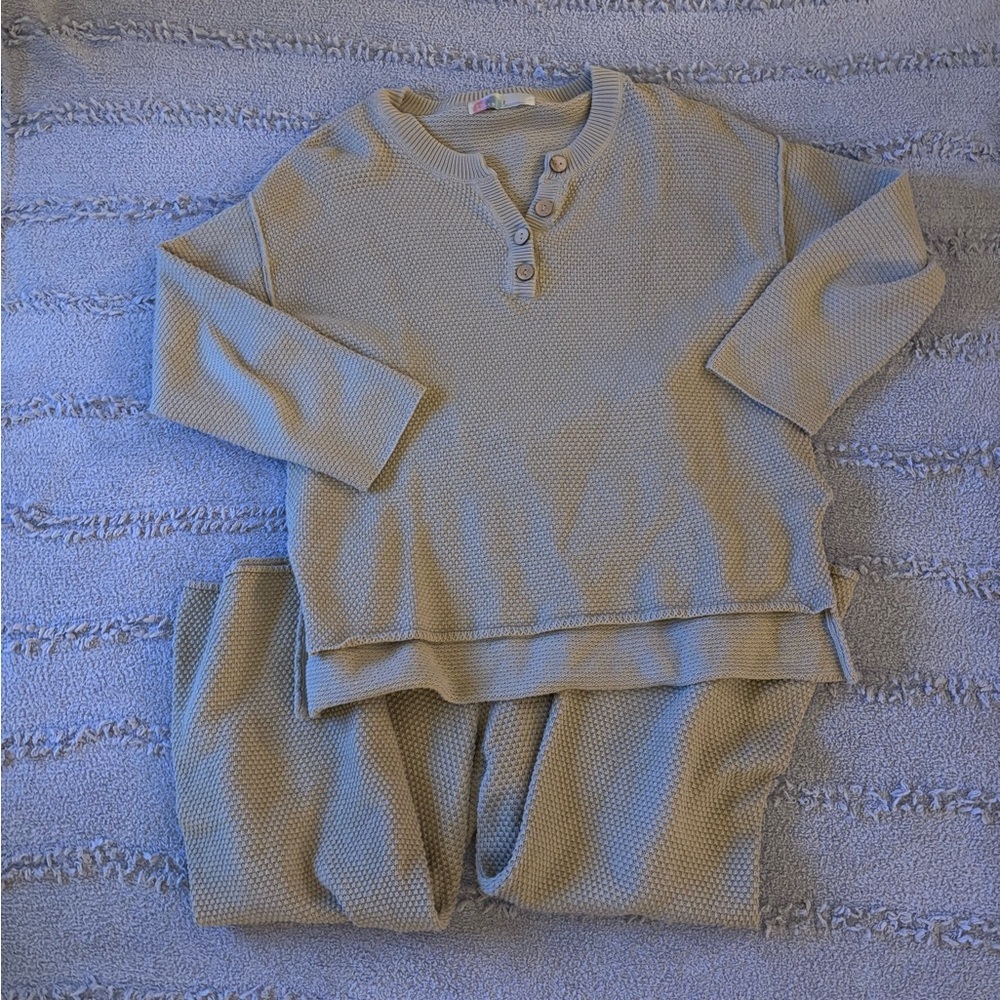 Cozy Sage Waffle Knit Lounge Set Hailee Sweater Set - Picture 4 of 12